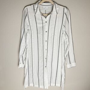 J. Jill Sz S White Black Striped Tunic Shirt Swim Cover Button Up Cotton Blend